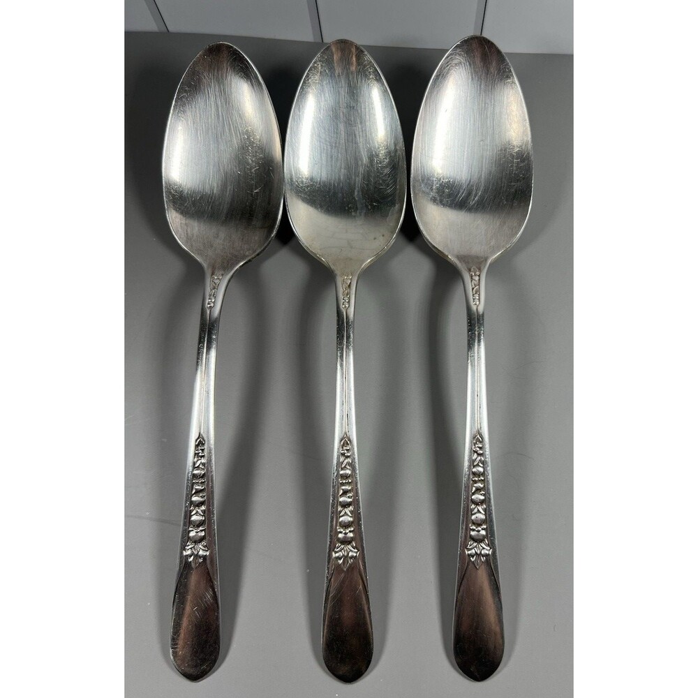 Lot of (4) 1900 Priscilla 1847 Rogers Bros Silverplate 8 1/8” Serving Spoons